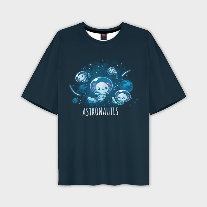 Мужская футболка oversize 3D Аксолотли астронавты фото