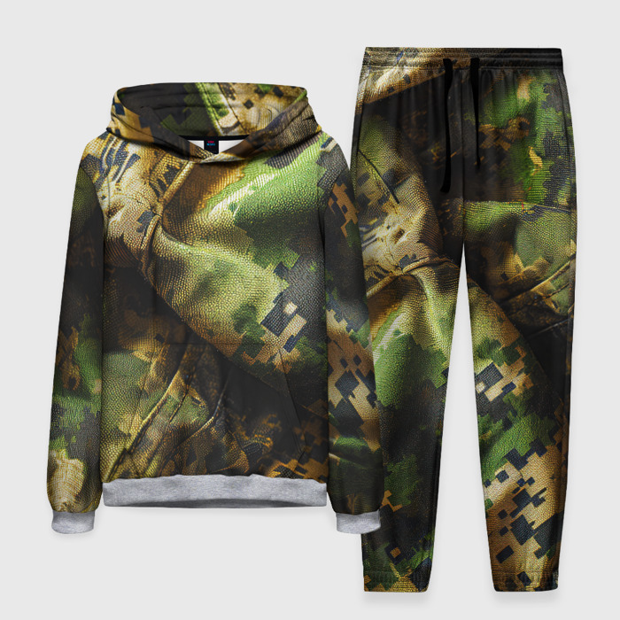 Мужской костюм с толстовкой 3D Реалистичный камуфляж на ткани фото