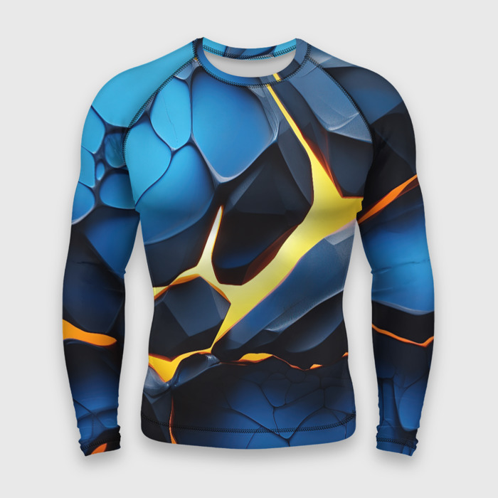 Мужской рашгард 3D Желтая лава на синих плитах фото