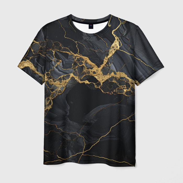 Мужская футболка 3D Золотой путь на черном граните фото
