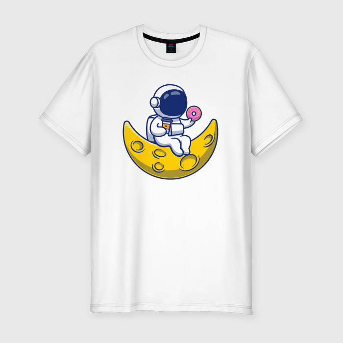 Мужская футболка хлопок Slim Космонавт на луне с пончиком фото