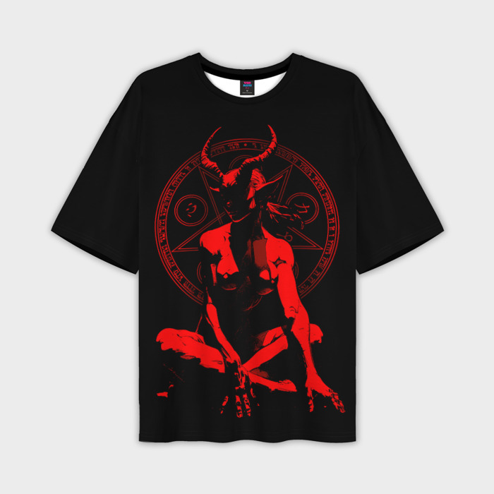 Мужская футболка oversize 3D Красный демон девушка фото