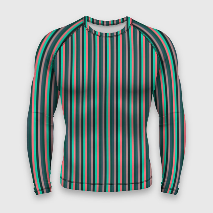 Мужской рашгард 3D Гармоничный зелёный в полоску фото