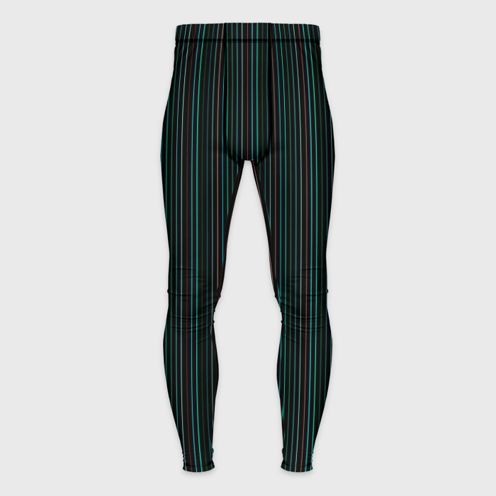 Мужские тайтсы 3D Чёрный в тонкую зелёную полоску фото