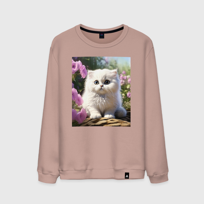 Мужской свитшот хлопок Котенок и цветы 1 фото