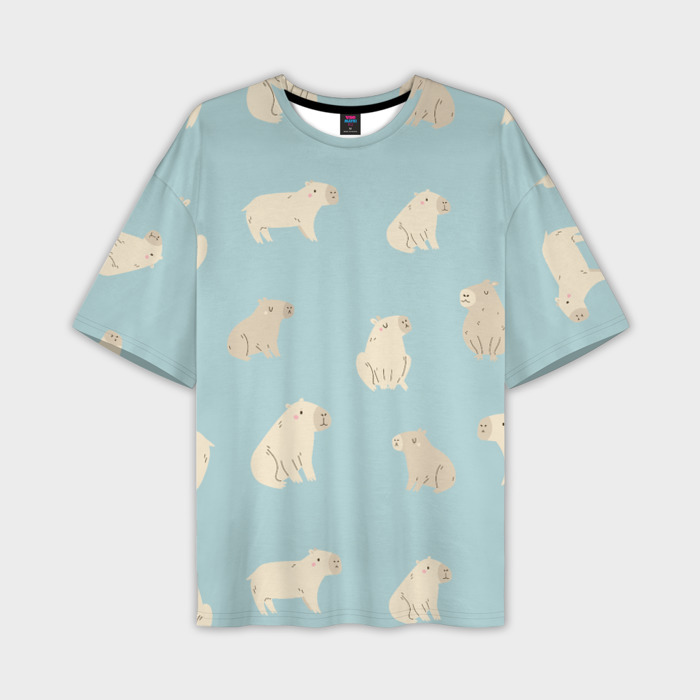 Мужская футболка oversize 3D Узор из милых капибар фото