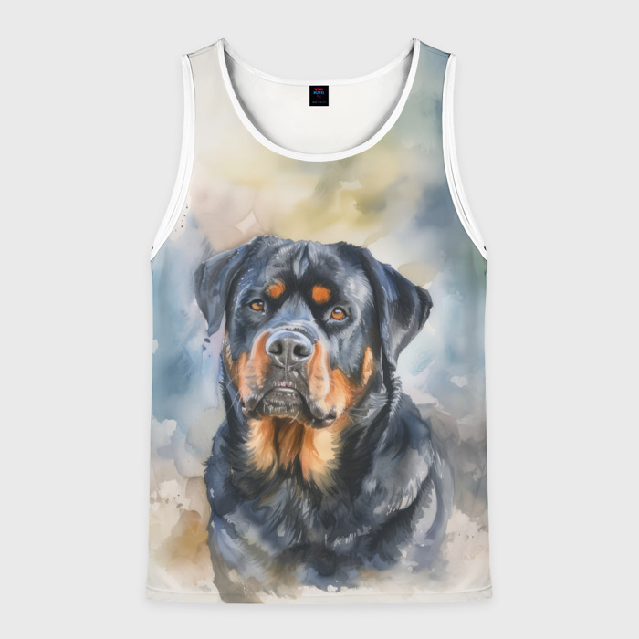 Мужская майка 3D Акварельный ротвейлер фото
