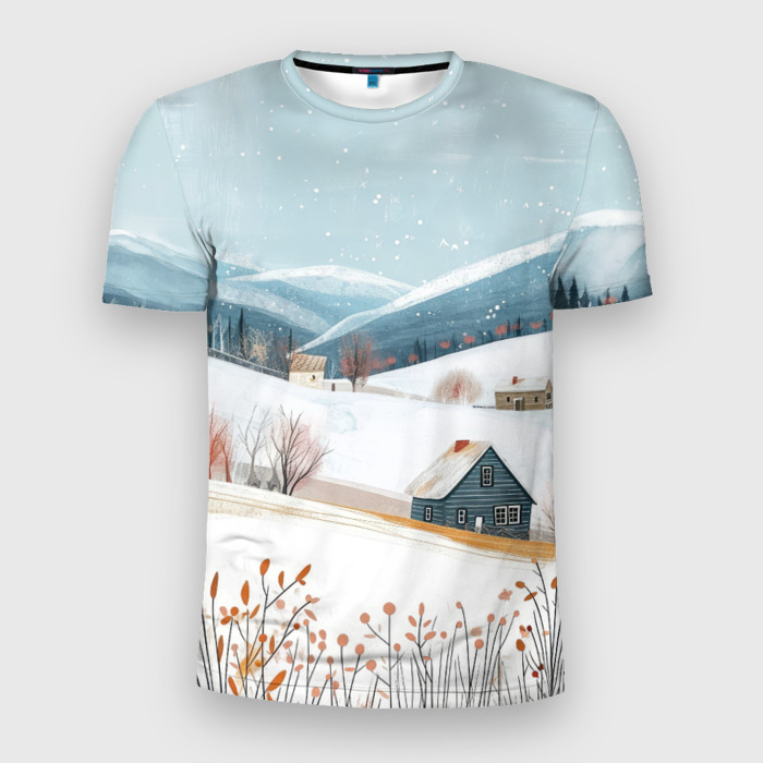 Мужская футболка 3D Slim Детский рисунок зимы фото
