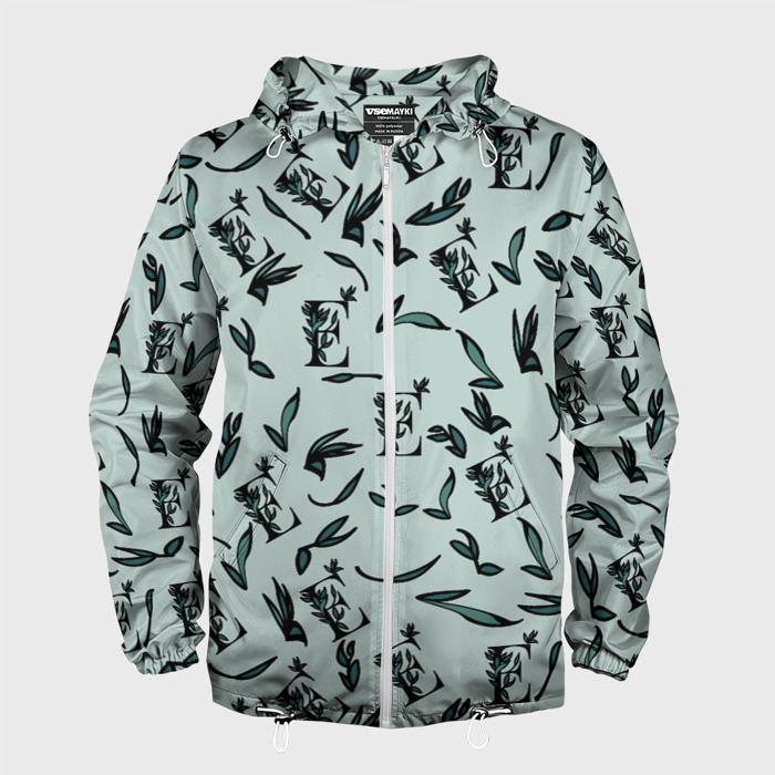 Мужская ветровка 3D Листья и буква Е фото