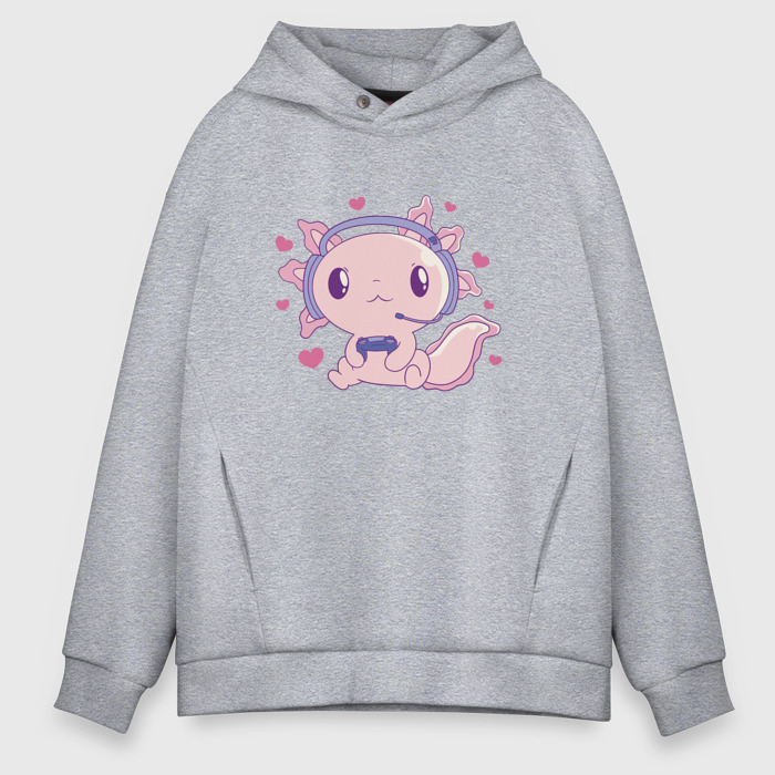 Мужское худи Oversize хлопок Милый аксолотль геймер фото