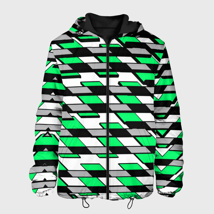 Мужская куртка 3D Зелёные четырёхугольники на белом фоне фото