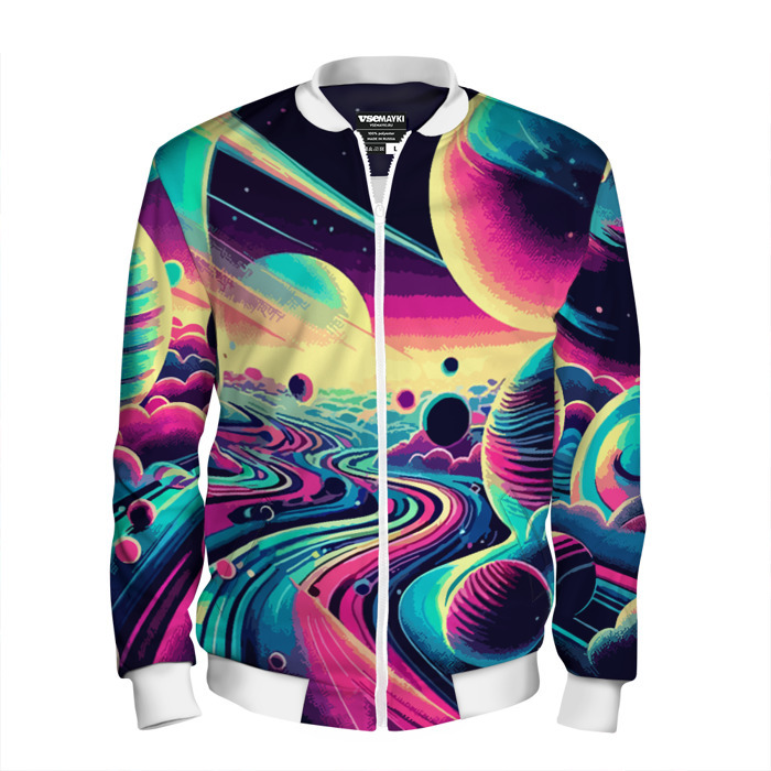 Мужской бомбер 3D Неоновый космос   нейросеть фото