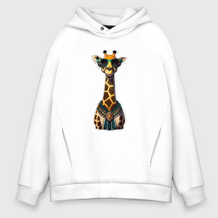 Мужское худи Oversize хлопок Милый жираф в очках фото