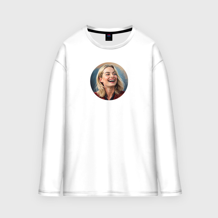 Мужской лонгслив oversize хлопок Марго Робби смеется фото