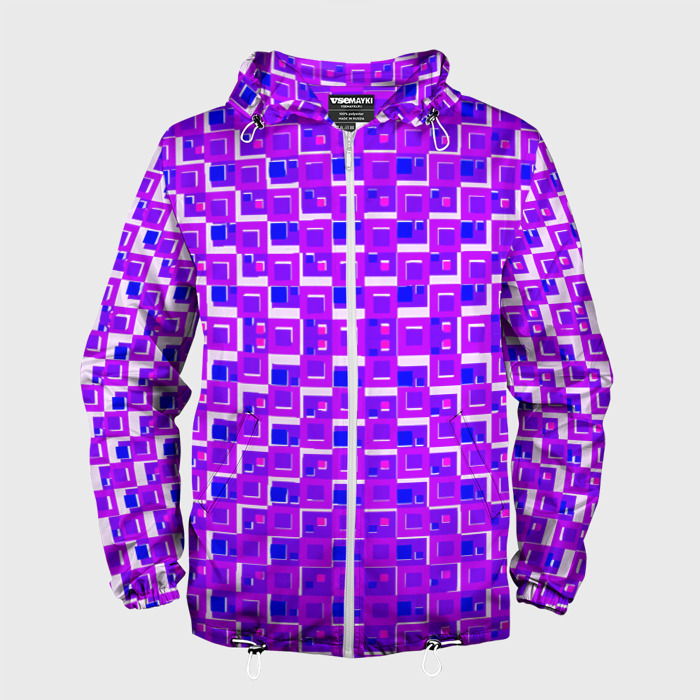 Мужская ветровка 3D Фиолетовые квадраты на белом фоне фото