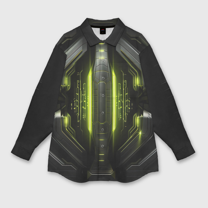 Мужская рубашка oversize 3D Яркая зеленая неоновая киберброня фото