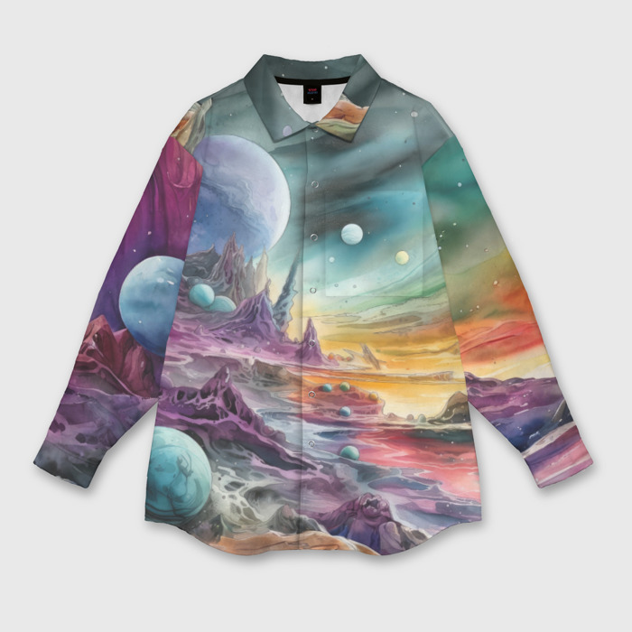 Мужская рубашка oversize 3D Акварельный пейзаж далёкой планеты фото