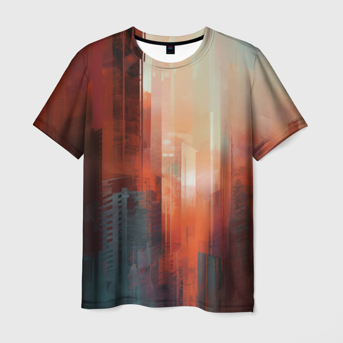 Мужская футболка 3D Размытый город на закате фото