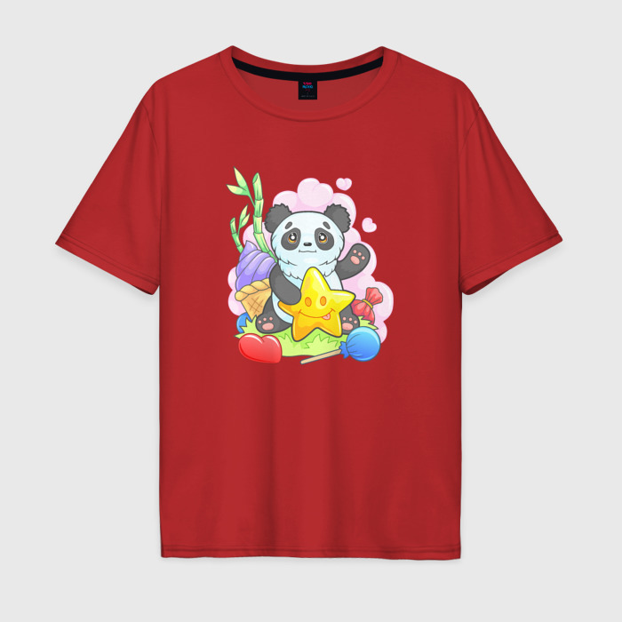 Мужская футболка хлопок Oversize Панда со звездой фото