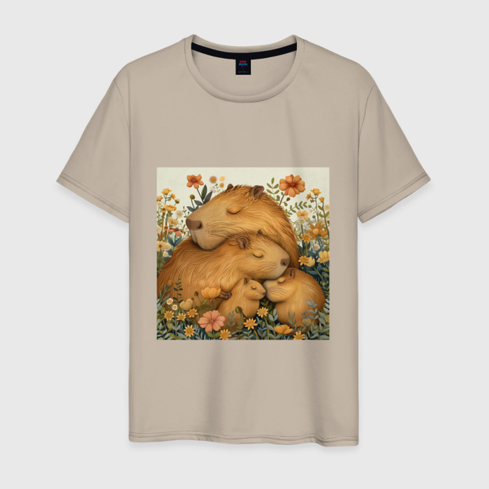 Мужская футболка хлопок Семья капибар фото