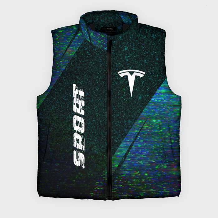 Мужской жилет утепленный 3D Tesla sport glitch blue фото