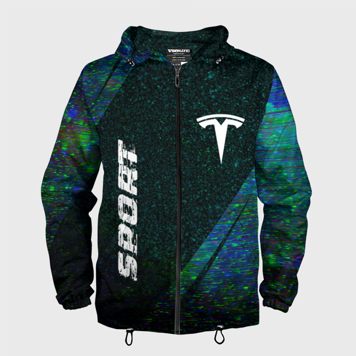 Мужская ветровка 3D Tesla sport glitch blue фото