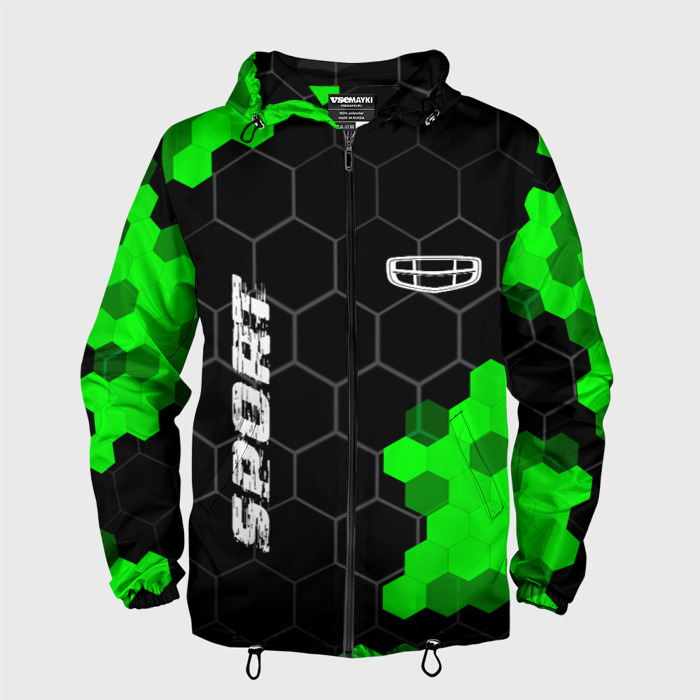 Мужская ветровка 3D Geely green sport hexagon фото