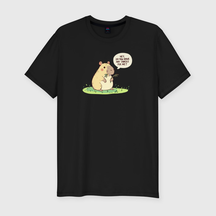 Мужская футболка хлопок Slim Капибара требует еду фото