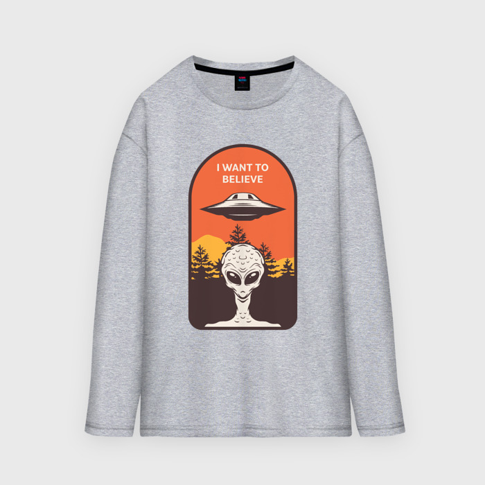 Мужской лонгслив oversize хлопок Пришелец   i want to believe фото