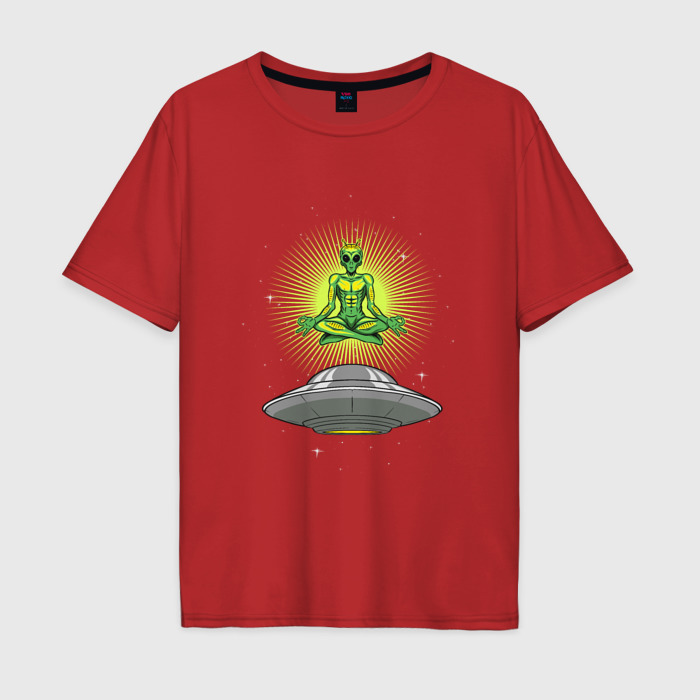 Мужская футболка хлопок Oversize Пришелец в позе лотоса фото