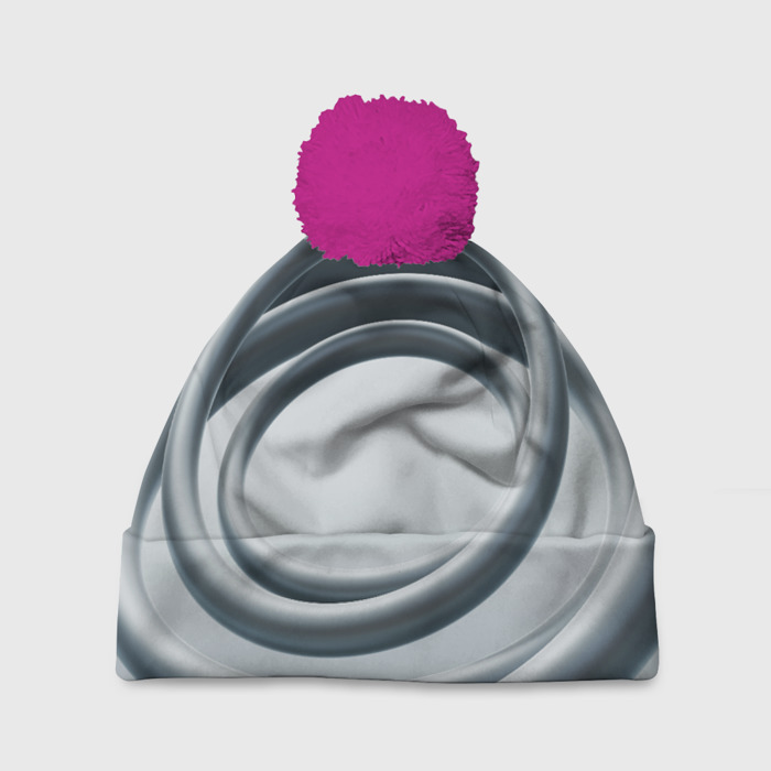 Шапка 3D c помпоном Серые кольца фото