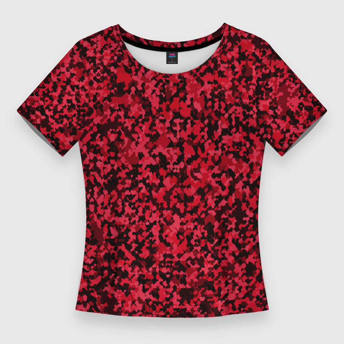 Женская футболка 3D Slim Тёмно красный паттерн пятнистый фото