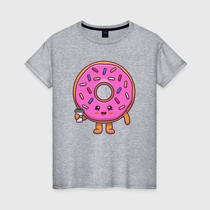 Женская футболка хлопок Весёлый пончик фото