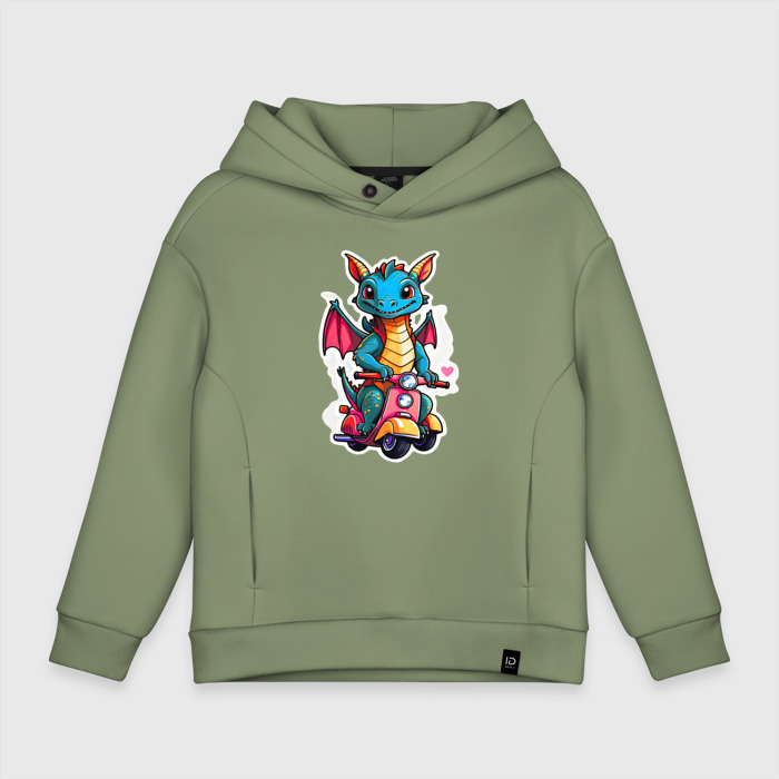 Детское худи Oversize хлопок Дракоша на скутере катается фото