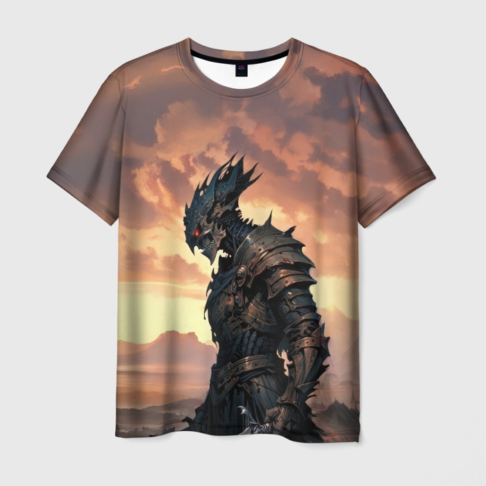 Мужская футболка 3D Боевая нежить на закате дня фото