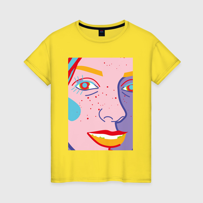 Женская футболка хлопок Яркий разноцветный женский портрет фото