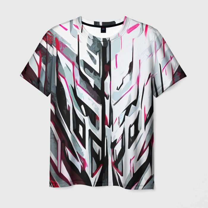 Мужская футболка 3D Хаотичная красно белая абстракция фото