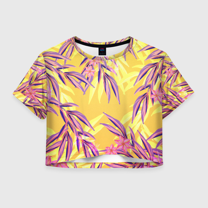 Женская футболка Crop-top 3D Райские летние цветы абстракция фото