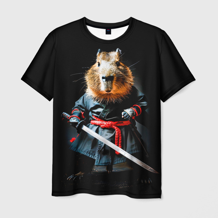 Мужская футболка 3D Капибара ниндзя с катаной фото