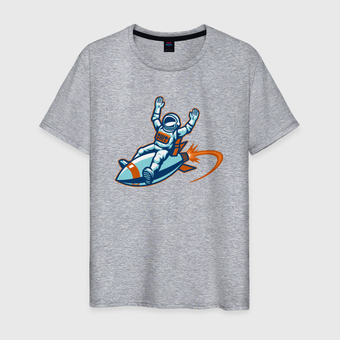 Мужская футболка хлопок Астронавт верхом на ракете фото