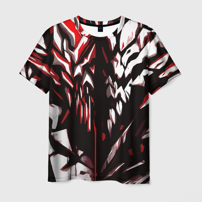 Мужская футболка 3D White and red abstraction on a black background фото