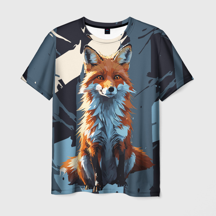 Мужская футболка 3D Лиса на ночном фоне фото