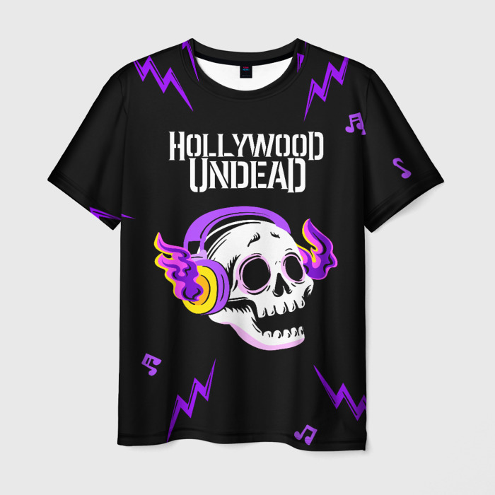 Мужская футболка 3D Hollywood Undead неоновый череп фото
