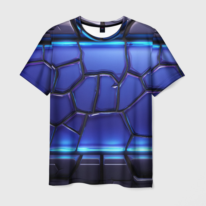 Мужская футболка 3D Разломленная стена с неоновой подсветкой фото