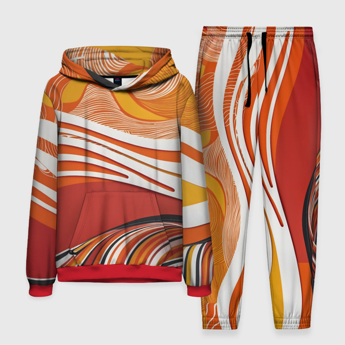 Мужской костюм с толстовкой 3D Abstract lines orange фото