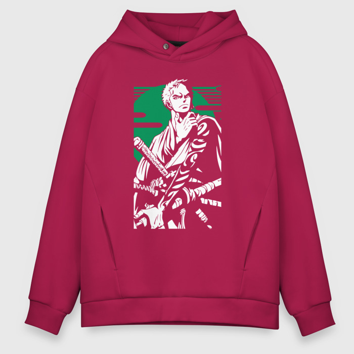 Мужское худи Oversize хлопок Ван пис Зоро зеленый закат фото