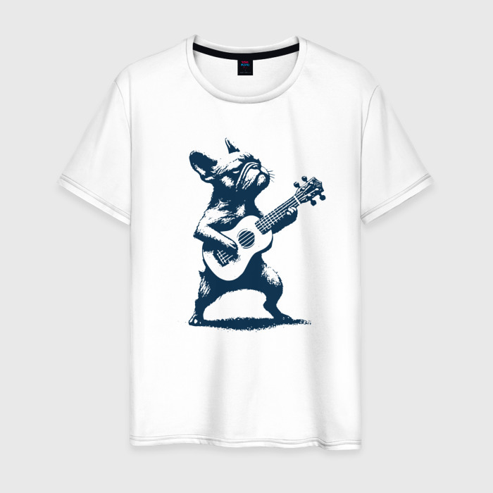 Мужская футболка хлопок Французский бульдог играет на гитаре укулеле фото