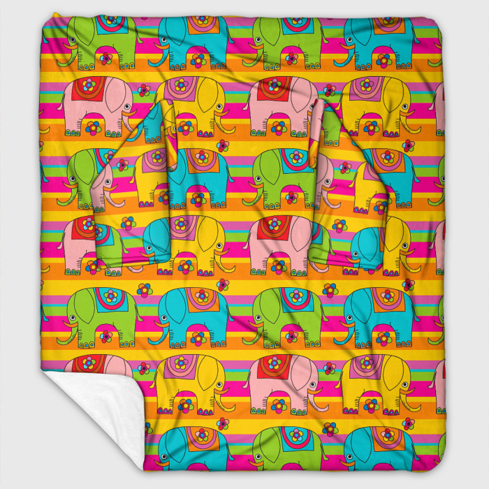 Плед с рукавами Разноцветные слонята паттерн фото