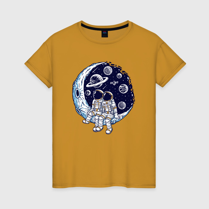 Женская футболка хлопок Космонавты сидят на луне фото
