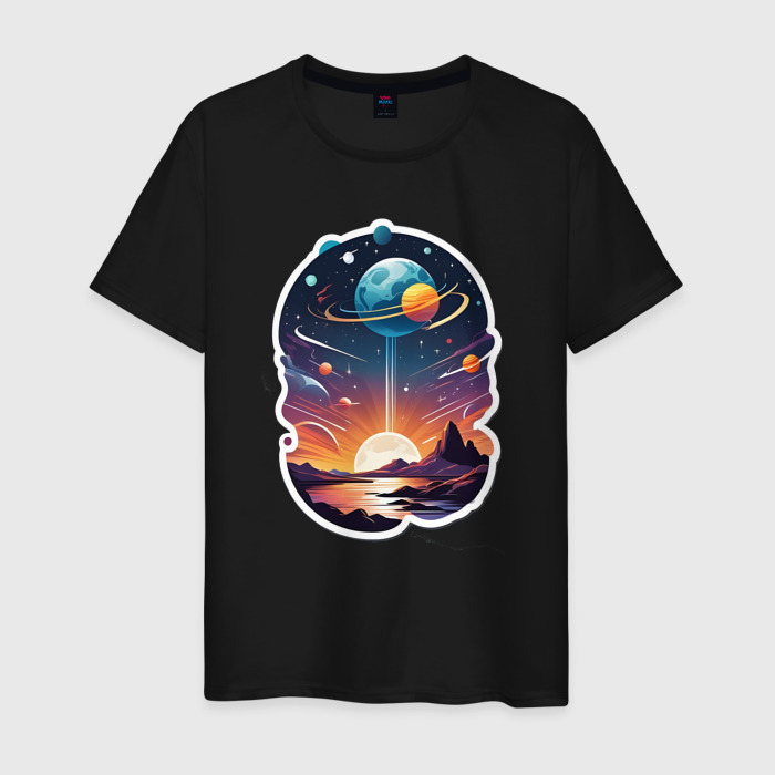 Мужская футболка хлопок В космосе звезды планеты фото